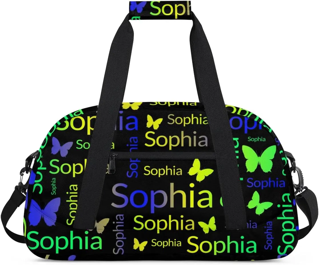 TropicalLife Custom Butterfly Sport Gym Bag Personalized Dance Bag Customized Duffle Bag Travel Duffle Bag for Women Blue Green Yellow Butterfly