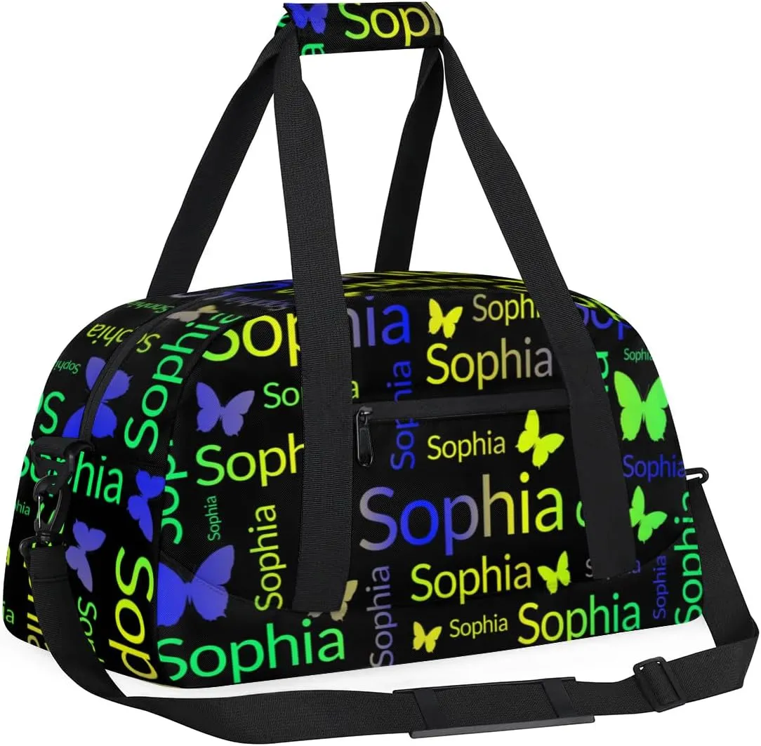 TropicalLife Custom Butterfly Sport Gym Bag Personalized Dance Bag Customized Duffle Bag Travel Duffle Bag for Women Blue Green Yellow Butterfly
