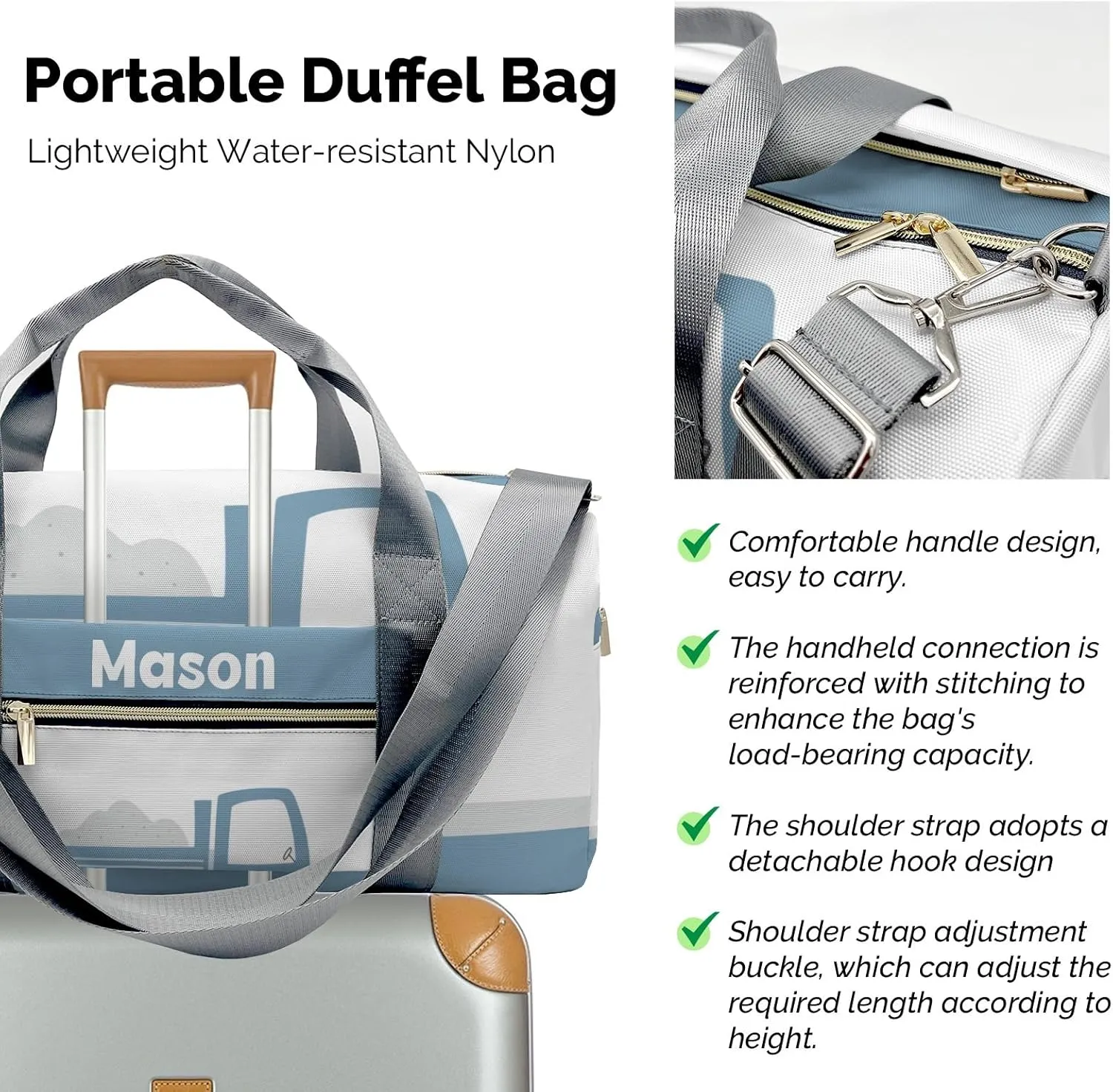 Truck Blue 1 Personalized Duffel Bag,Custom Travel Gym Bag with Name,Waterproof Sports Overnight Bag with Shoe Compartment & Shoulder Strap