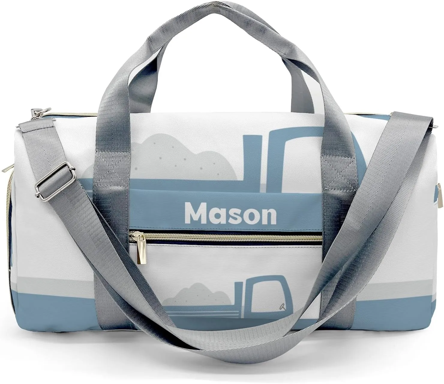 Truck Blue 1 Personalized Duffel Bag,Custom Travel Gym Bag with Name,Waterproof Sports Overnight Bag with Shoe Compartment & Shoulder Strap