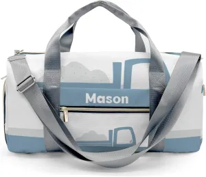 Truck Blue 1 Personalized Duffel Bag,Custom Travel Gym Bag with Name,Waterproof Sports Overnight Bag with Shoe Compartment & Shoulder Strap