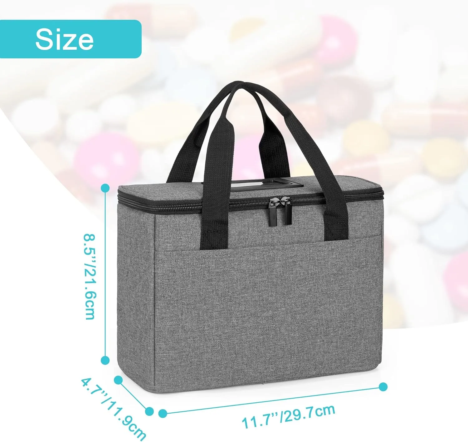 Trunab First Aid Bag Empty Small Medicine Storage Case, Insulated Medication Cooler Bag, Travel Pill Bottle Organizer for Prescription, Insulin, Supplements or Medical Supplies, Grey(Bag Only)