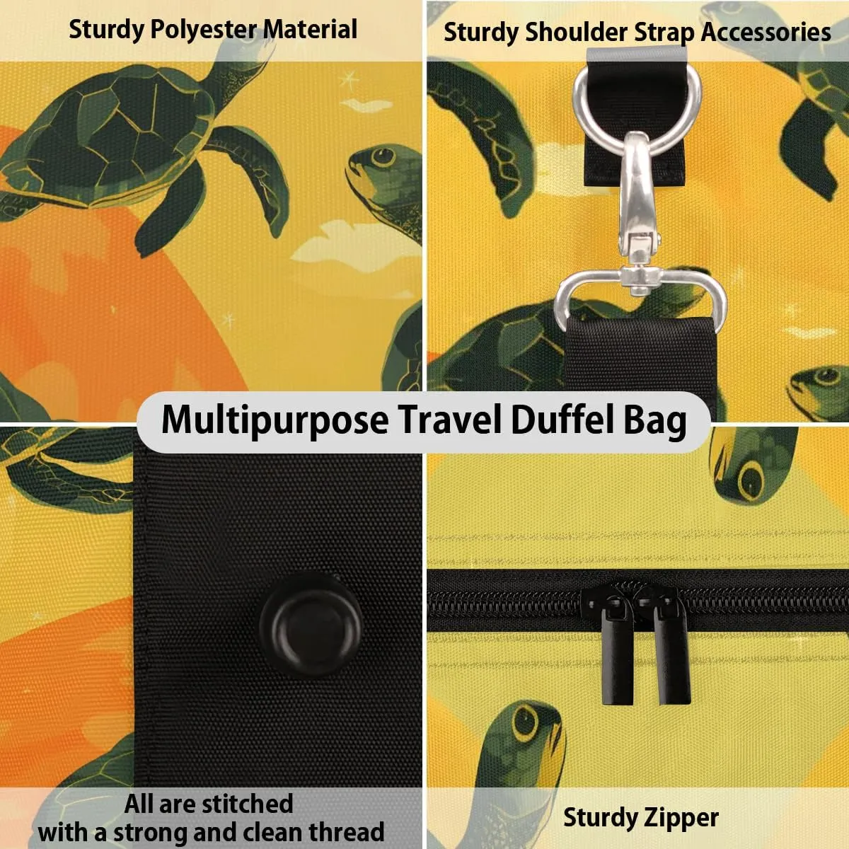 Turtle Animal Travel Duffel Bag for Women Men Waterproof Foldable Overnight Weekender Bag Large Capacity Sports Gym Bag
