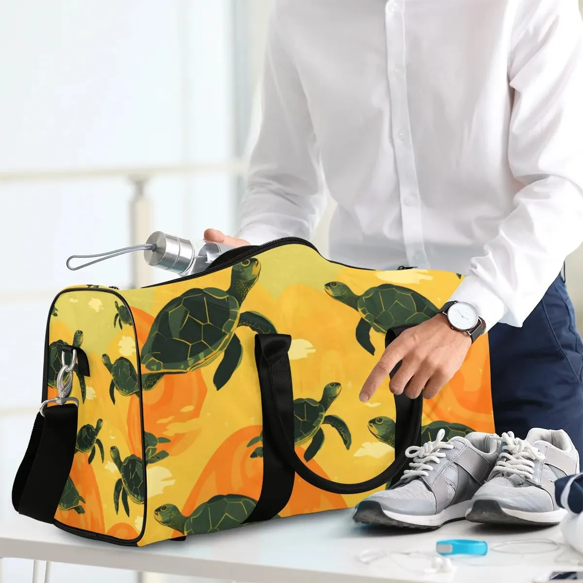 Turtle Animal Travel Duffel Bag for Women Men Waterproof Foldable Overnight Weekender Bag Large Capacity Sports Gym Bag
