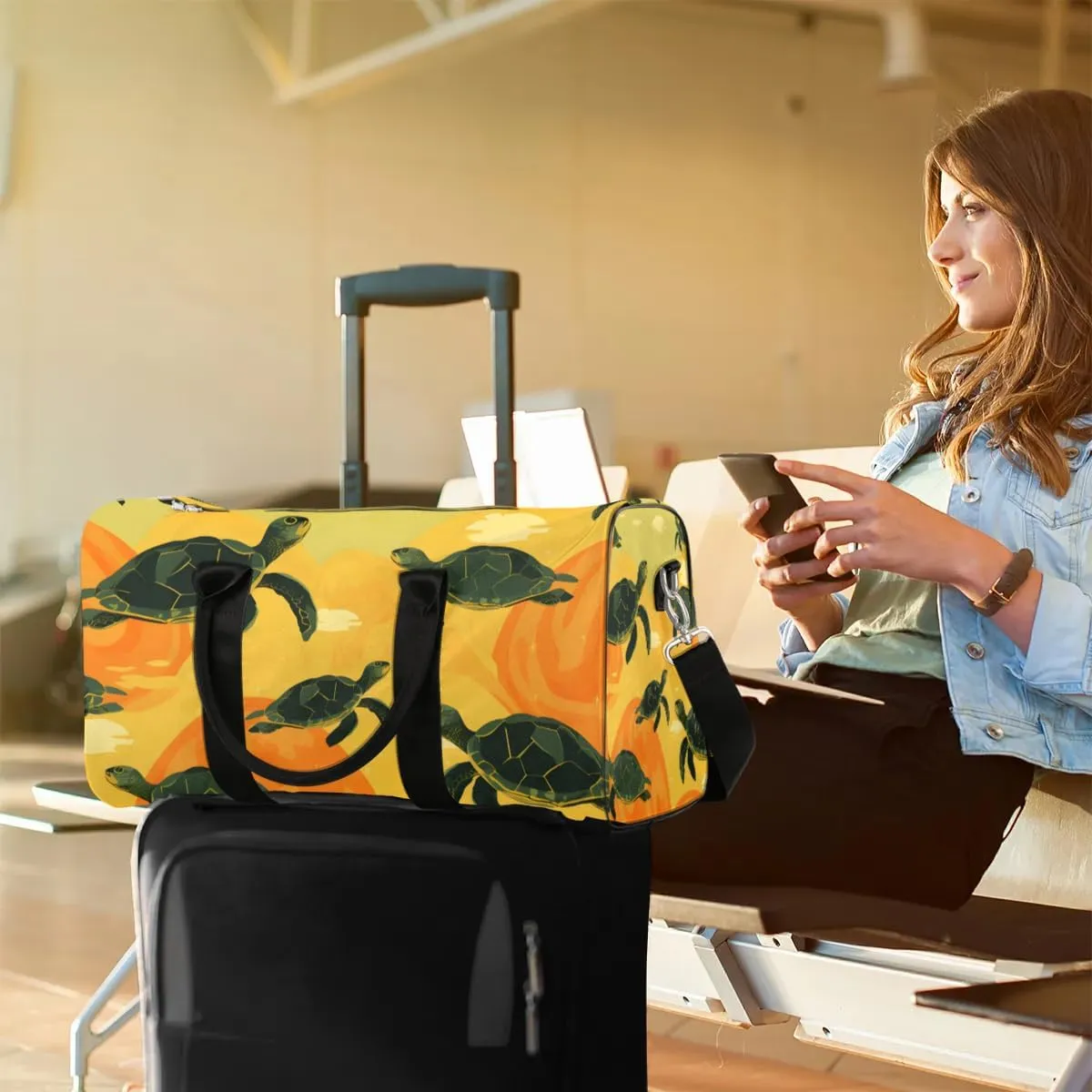 Turtle Animal Travel Duffel Bag for Women Men Waterproof Foldable Overnight Weekender Bag Large Capacity Sports Gym Bag