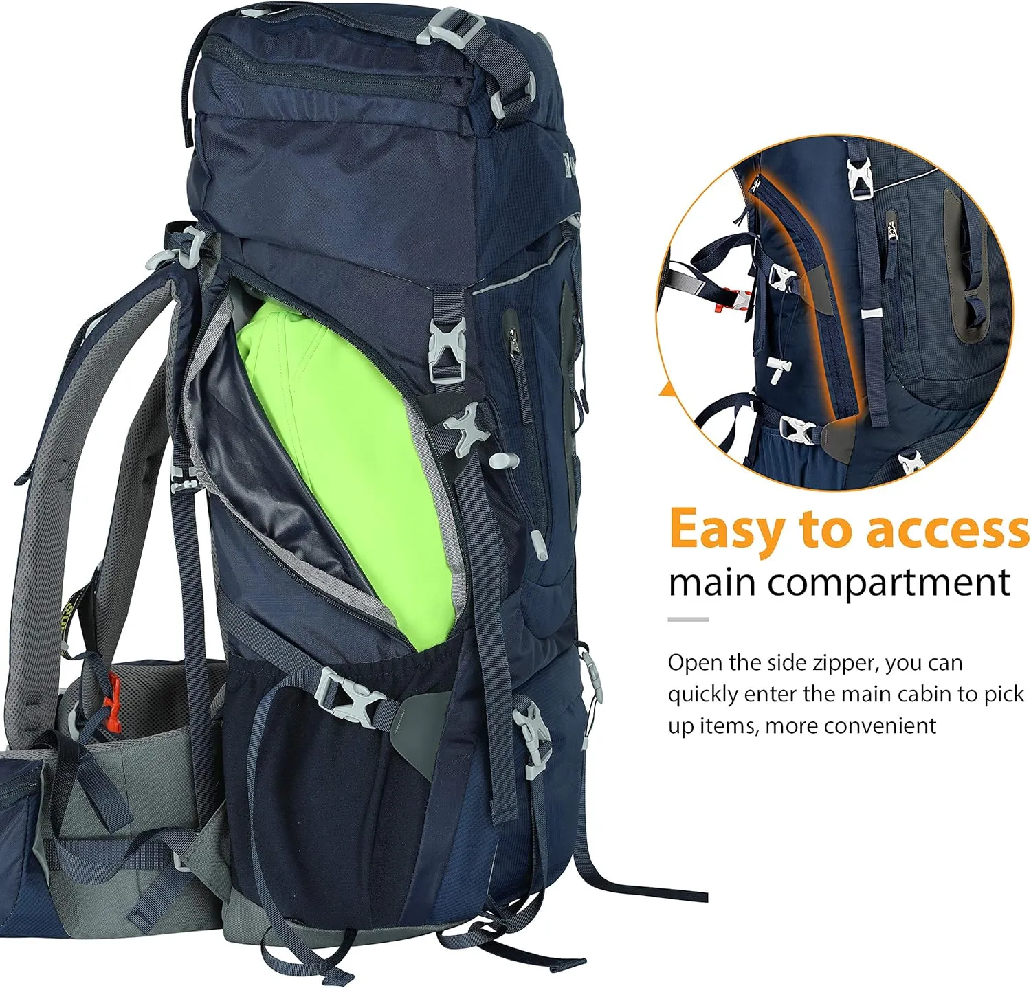 Ubon 60L Internal Frame Hiking Backpack Waterproof Camping Backpack with Rain Cover