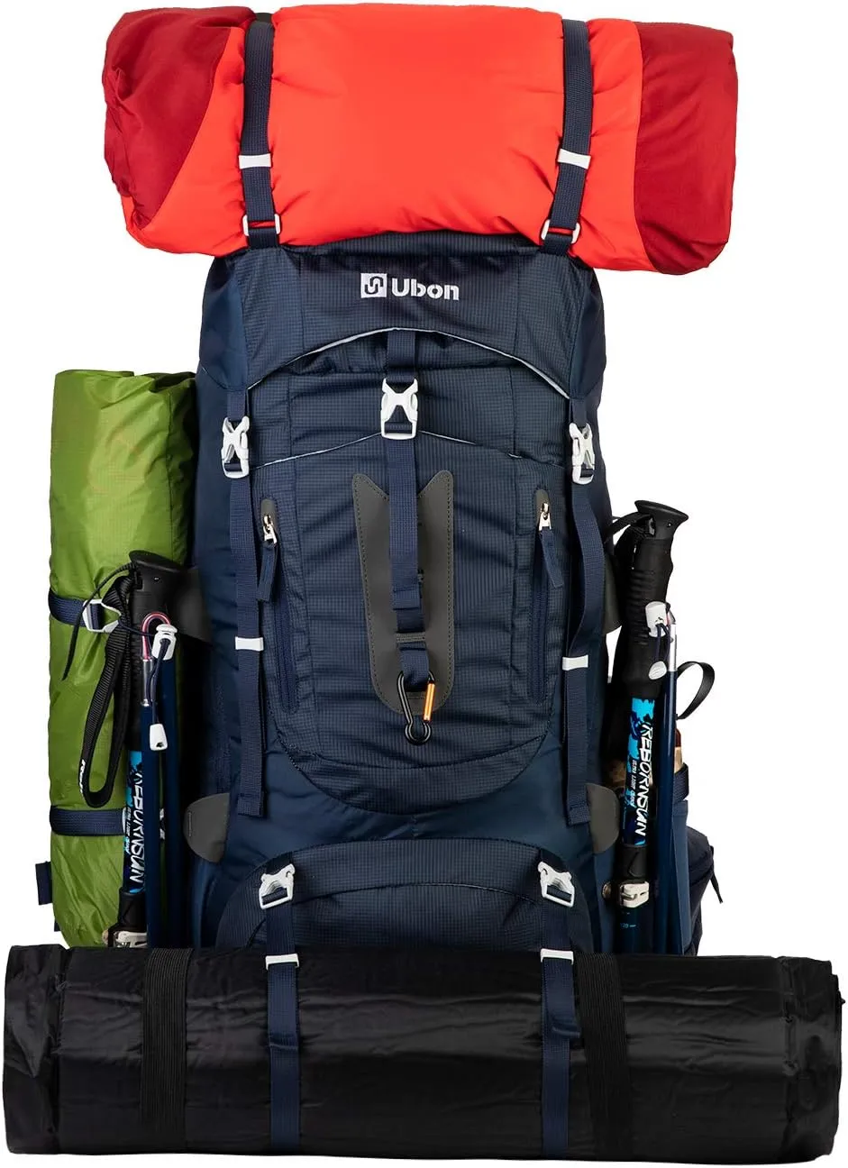 Ubon 60L Internal Frame Hiking Backpack Waterproof Camping Backpack with Rain Cover
