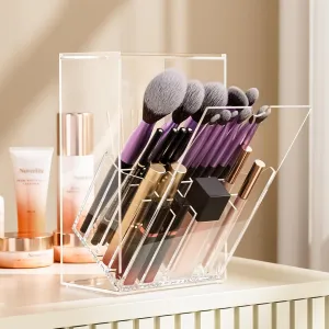 Udefineit Make Up Brush Holder Organizer, 17 Slots Acrylic Makeup Brush Organizer with Tilt Open Design, Large Makeup Brushes Holder for Vanity Cosmetic Brushes Storage Box with Cover