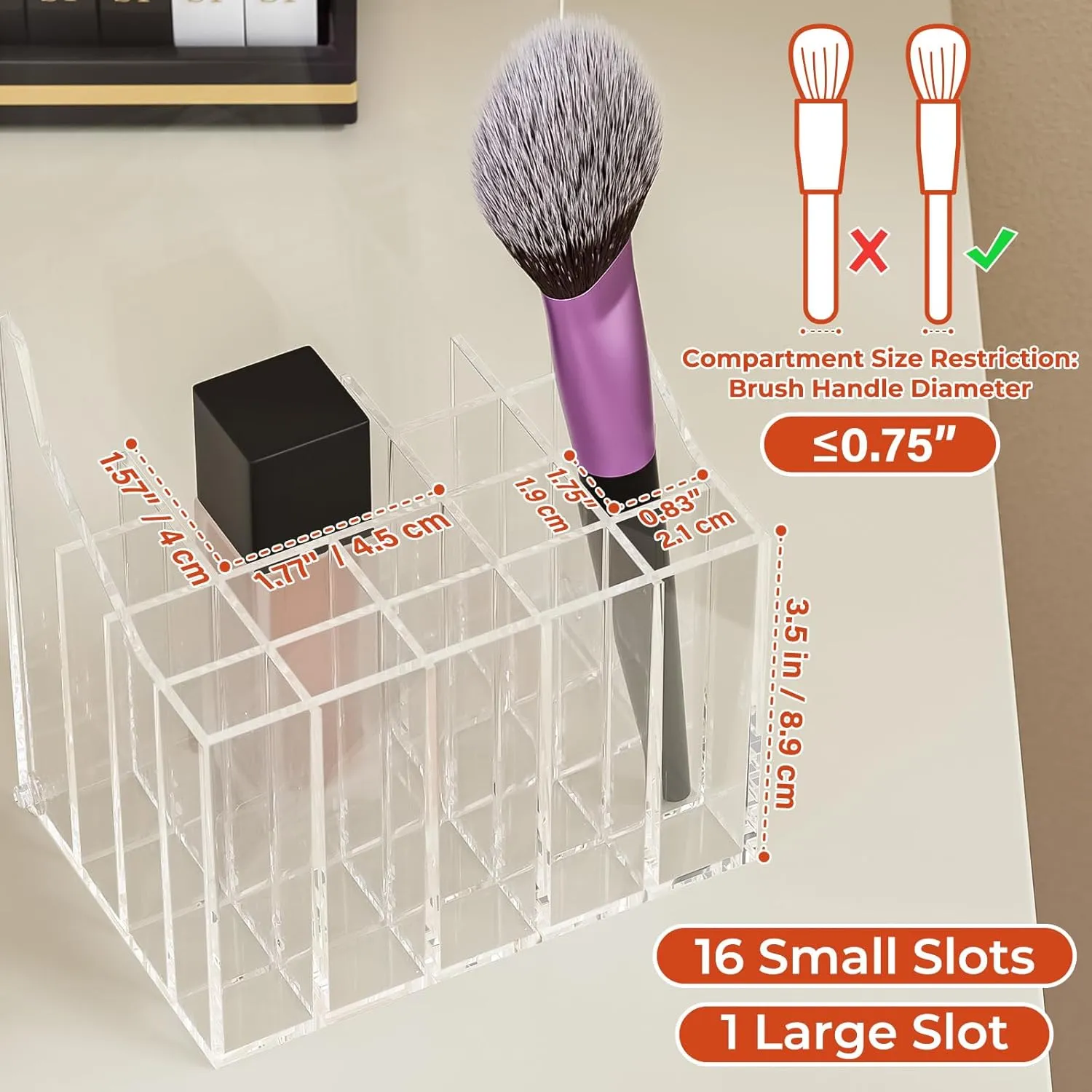 Udefineit Make Up Brush Holder Organizer, 17 Slots Acrylic Makeup Brush Organizer with Tilt Open Design, Large Makeup Brushes Holder for Vanity Cosmetic Brushes Storage Box with Cover