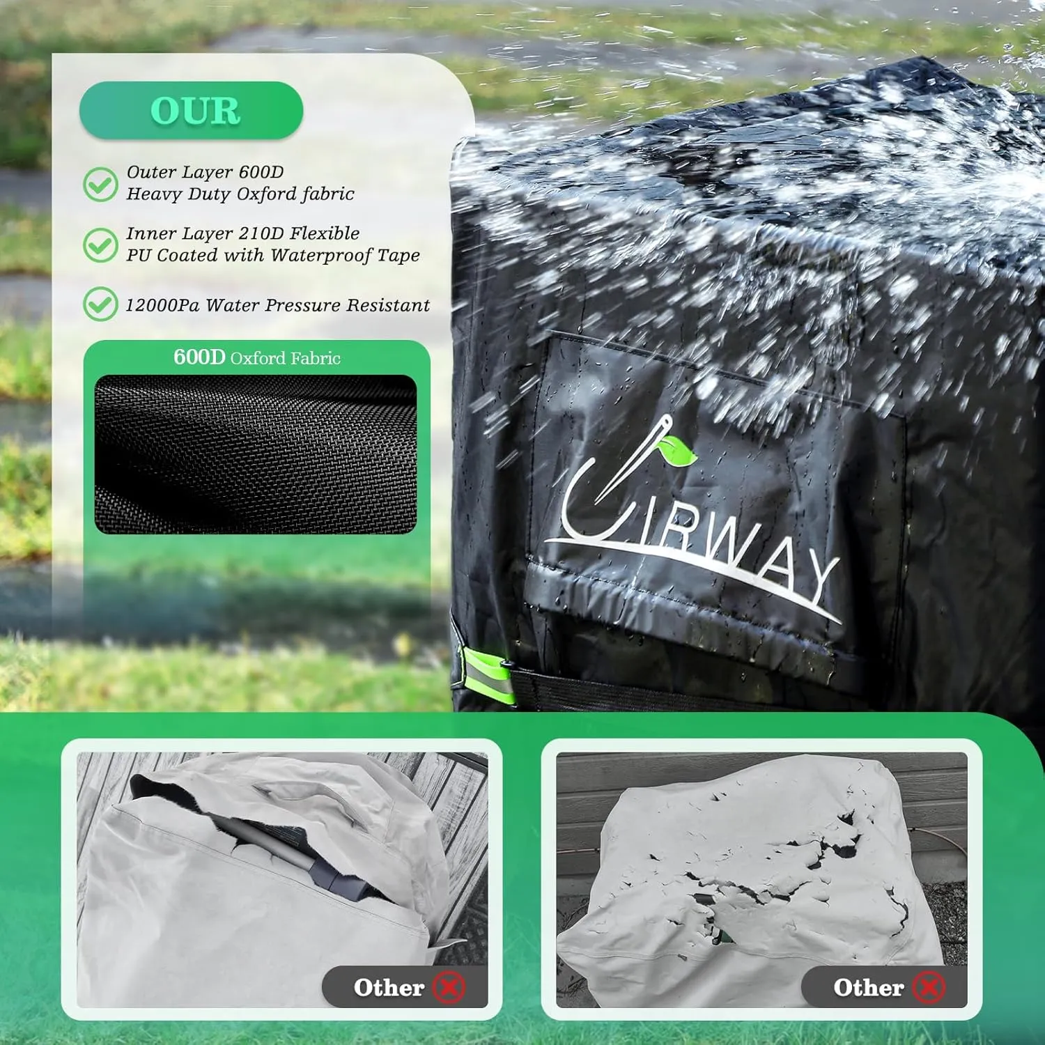 UIRWAY Generator Cover Heavy Duty Waterproof, 24”L x 18”W x 20”H Universal Generator Cover with Reflective Handles, 600D UV-Resistant Weatherproof Protection Cover for Most Generators 5000-10000 Watt