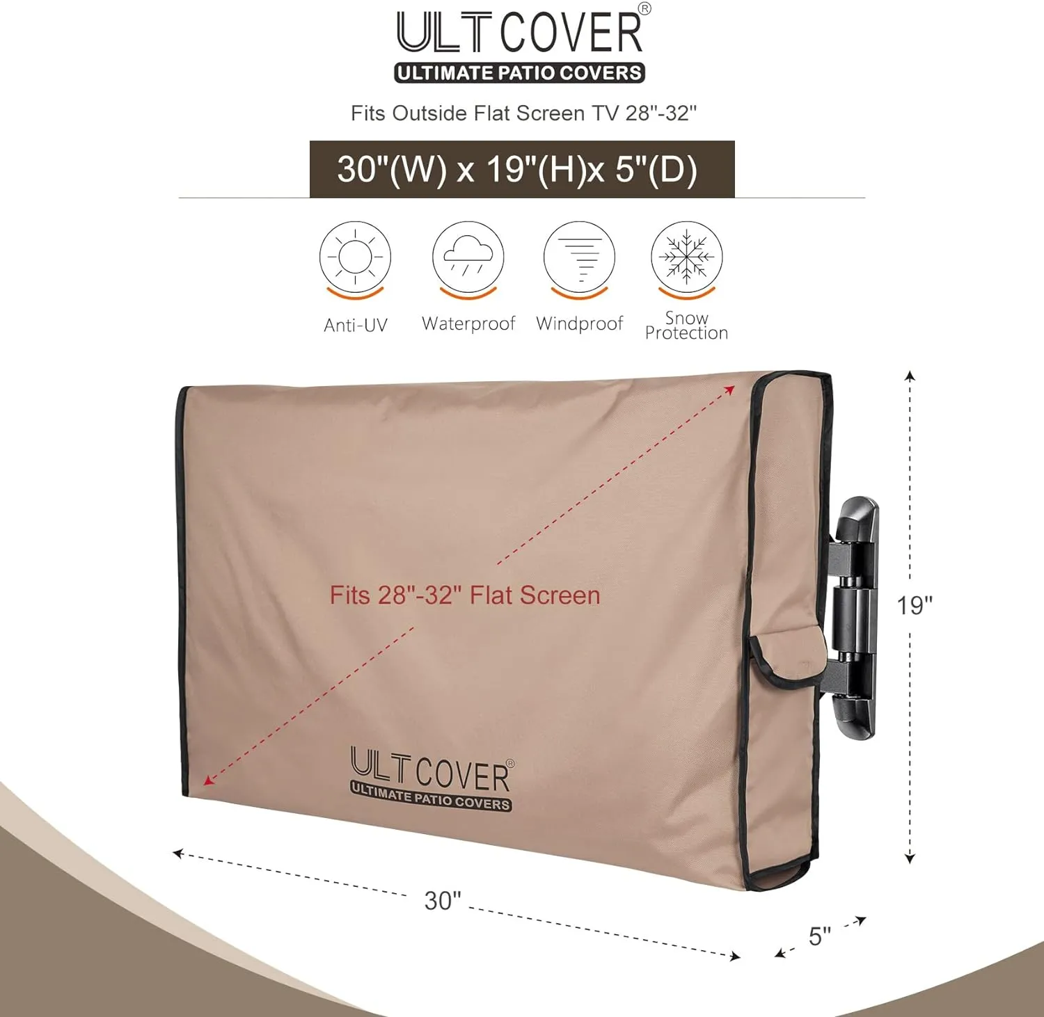 ULTCOVER Waterproof Outdoor TV Cover for 28-32 inch Outside Flat Screen Televisions with Mounts and Stands