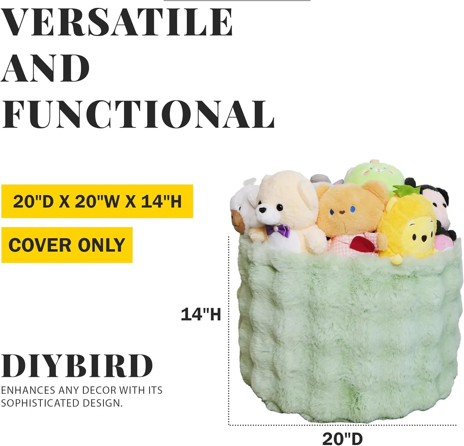 Unstuffed Faux Fur Pouf Cover - Plush Cozy Ottoman Cover ONLY, Stuffed Animal Organizer Blankets Storage Modern Home Decor Shoe Stool Foot Rest (Green)