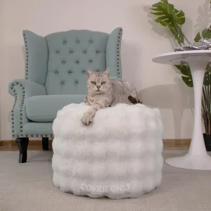 Unstuffed Faux Fur Pouf Cover - Plush Cozy Ottoman Cover ONLY, Stuffed Animal Organizer Cat Bed Storage Multi Purpose Modern Home Shoe Stool Foot Rest (Off-White)