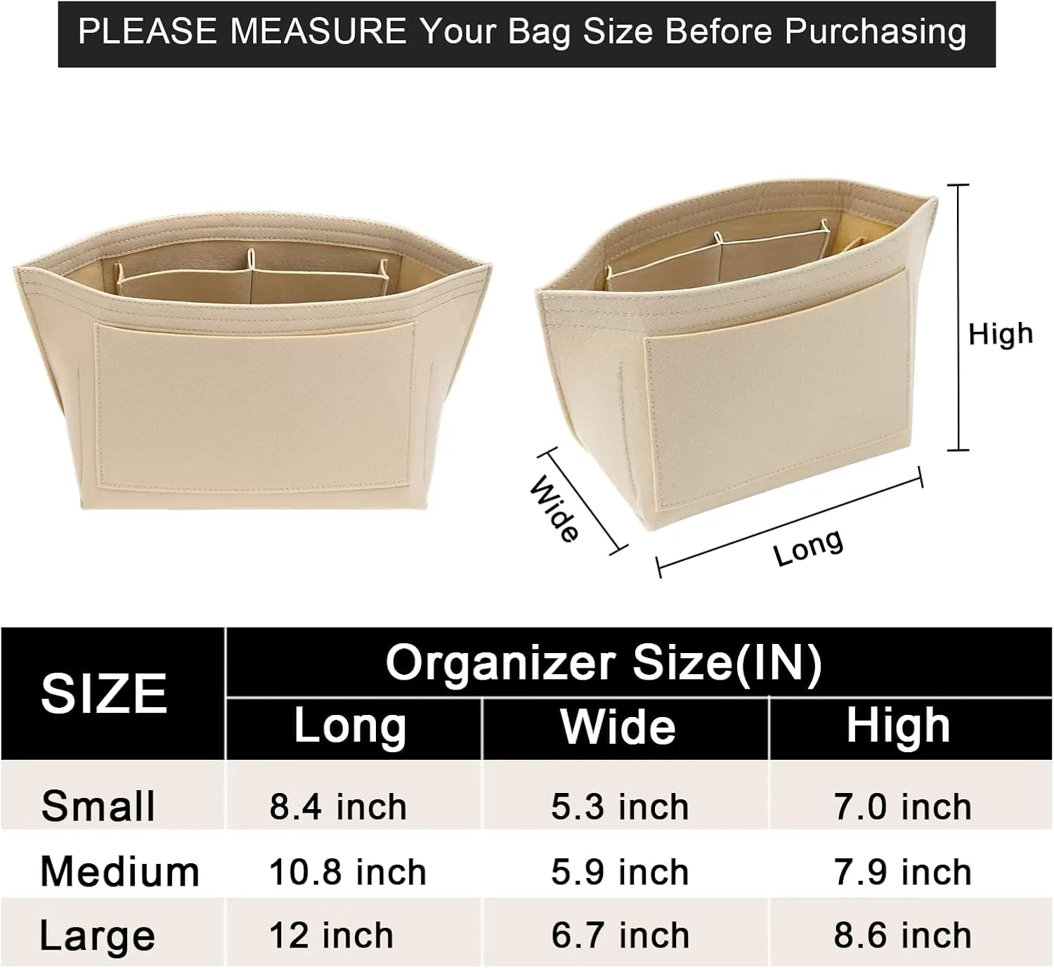 Upgraded Felt Organizer Insert for Longchamp Le Pliage L Handbag Insert (Beige, Large)