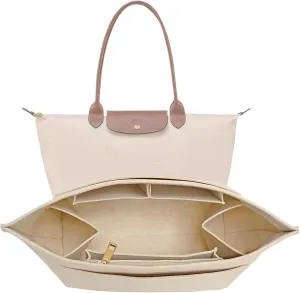 Upgraded Felt Organizer Insert for Longchamp Le Pliage L Handbag Insert (Beige, Large)