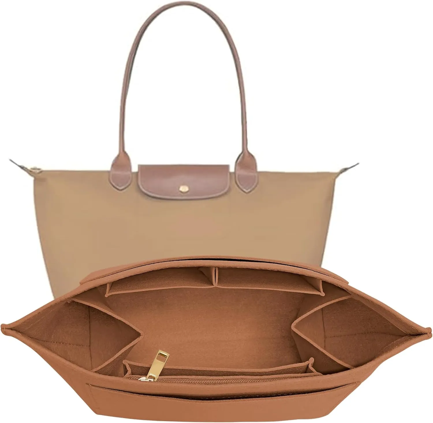 Upgraded Felt Organizer Insert for Longchamp Le Pliage L Handbag Insert (EarthColor, Large)