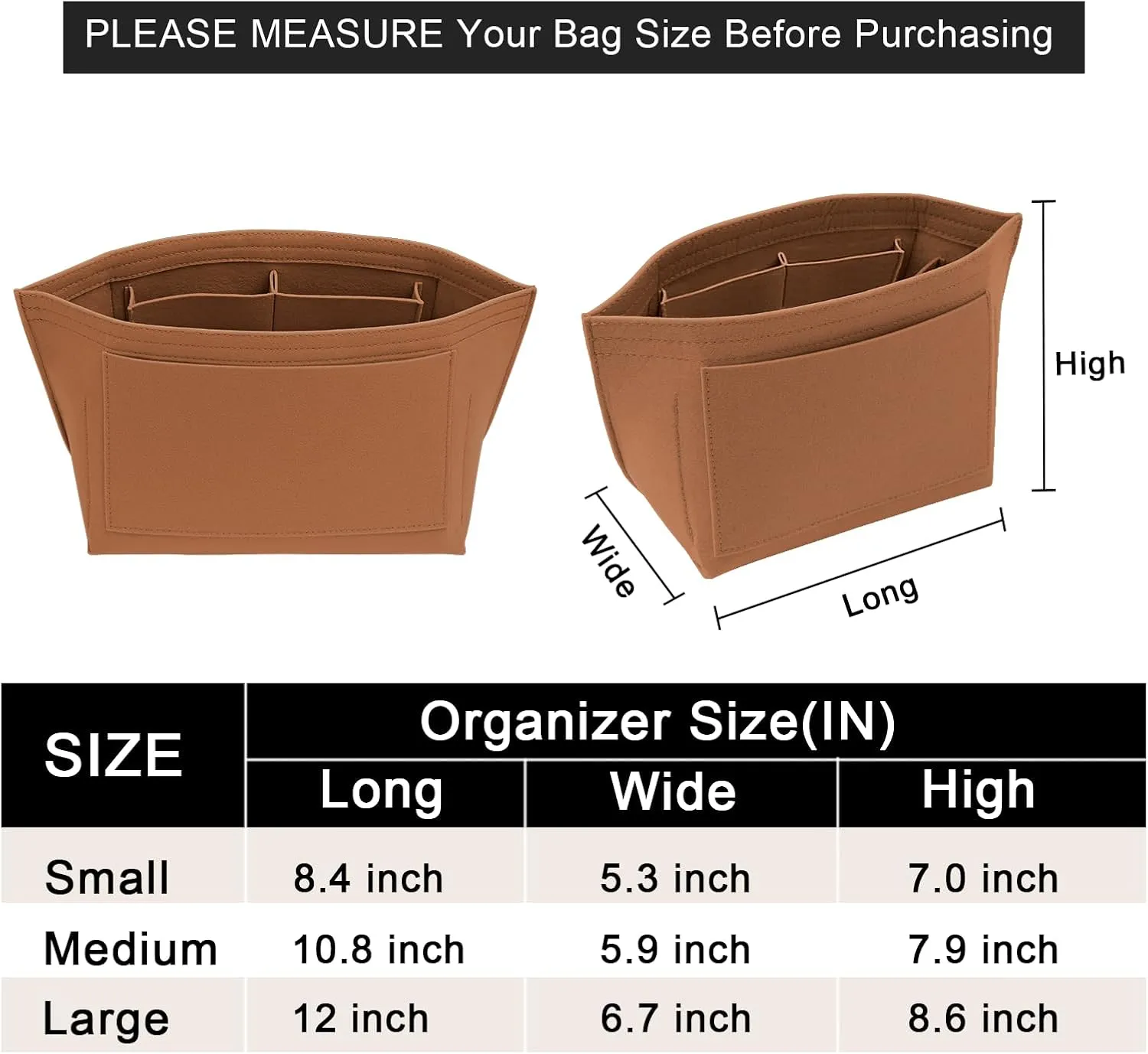 Upgraded Felt Organizer Insert for Longchamp Le Pliage L Handbag Insert (EarthColor, Large)