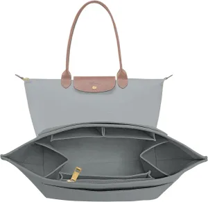 Upgraded Flet Organizer Insert for Longchamp Le Pliage M Handbag Insert (LightGrey, Medium)
