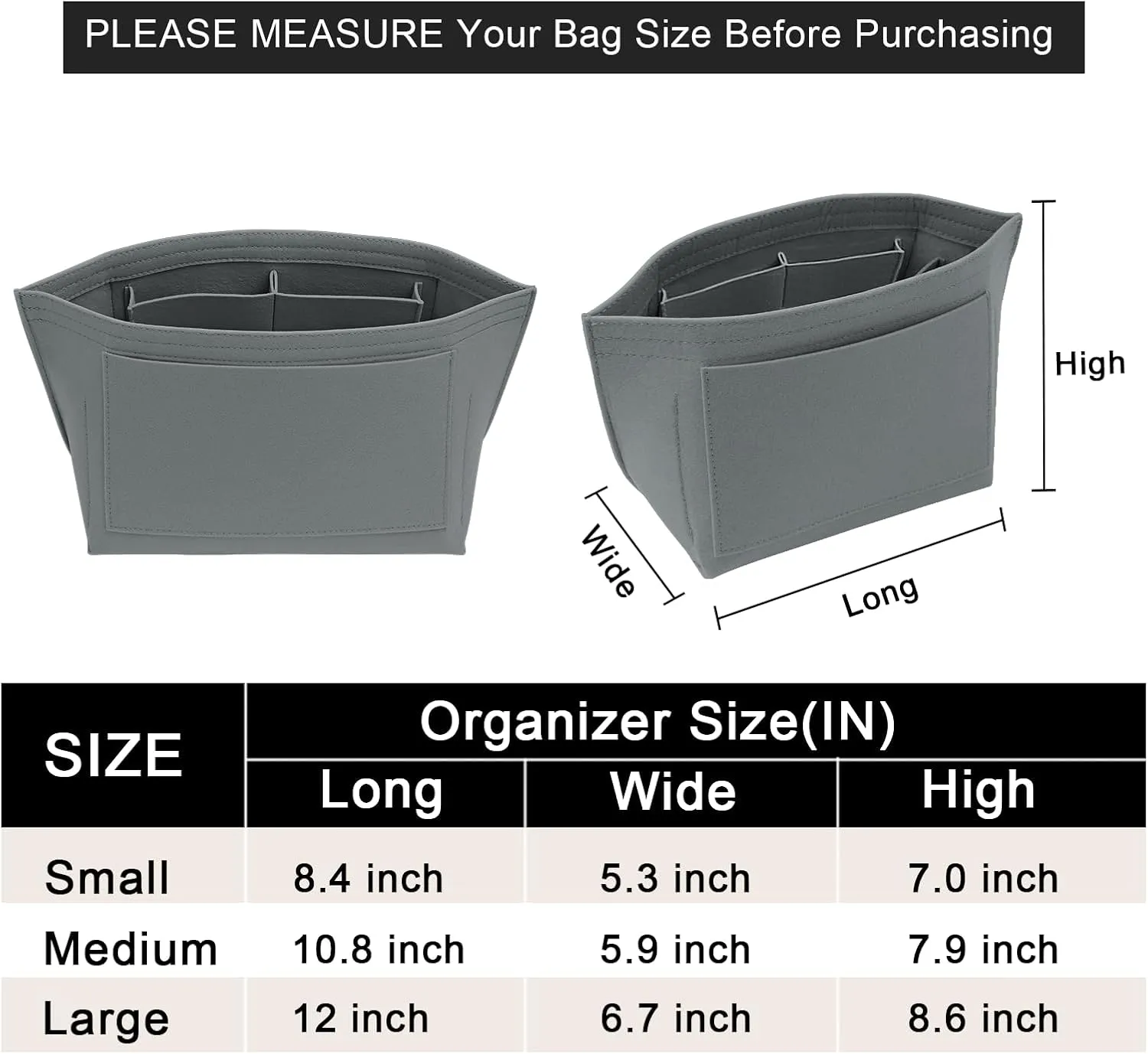 Upgraded Flet Organizer Insert for Longchamp Le Pliage M Handbag Insert (LightGrey, Medium)