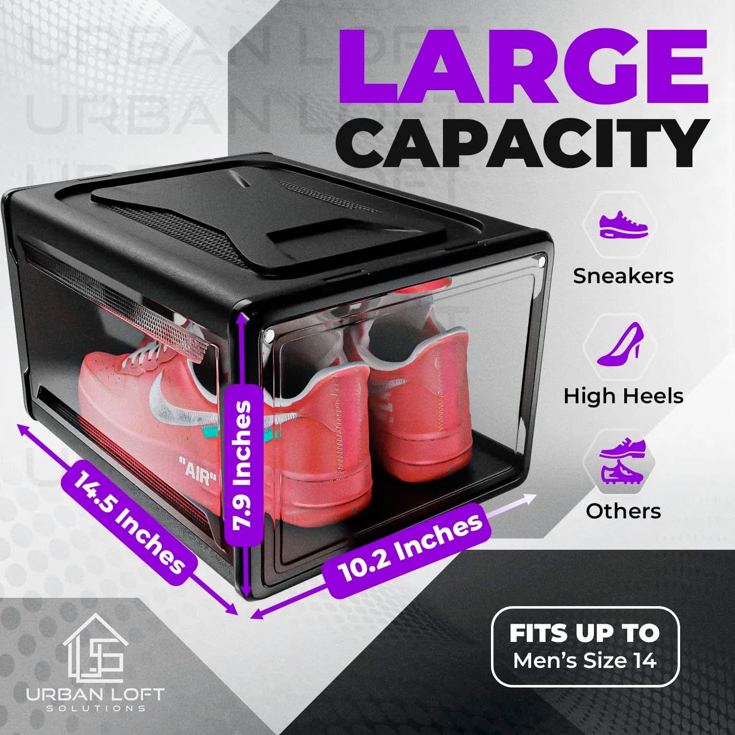 Urban Display Shoe Case Sneaker Lid Organizer for Loft with Drop of Group discount Clear Storage Shoe Large 3| Box Shoe Closet-Pack Premium Black Case, Boxes Shoe for Sneaker Acrylic Quick turnaround Stackable,Clear Sneakerheads |