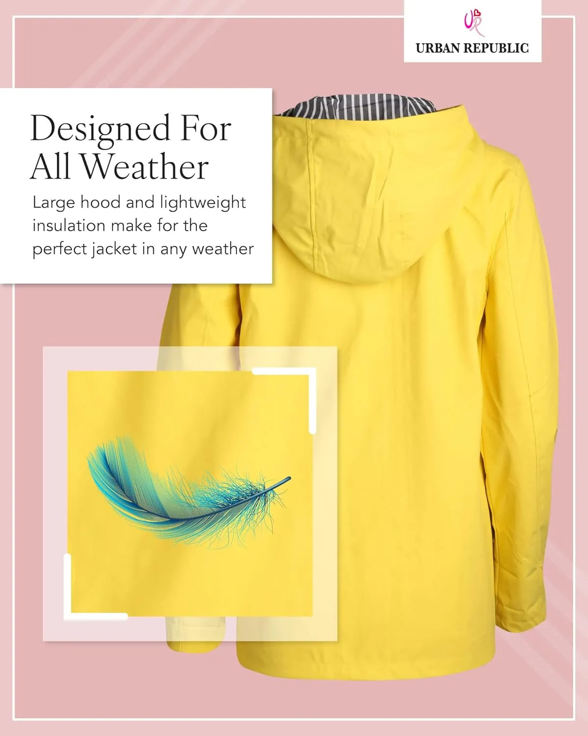 URBAN REPUBLIC Rain Jacket Women - Lightweight Waterproof Windbreaker for Women (S-3XL)
