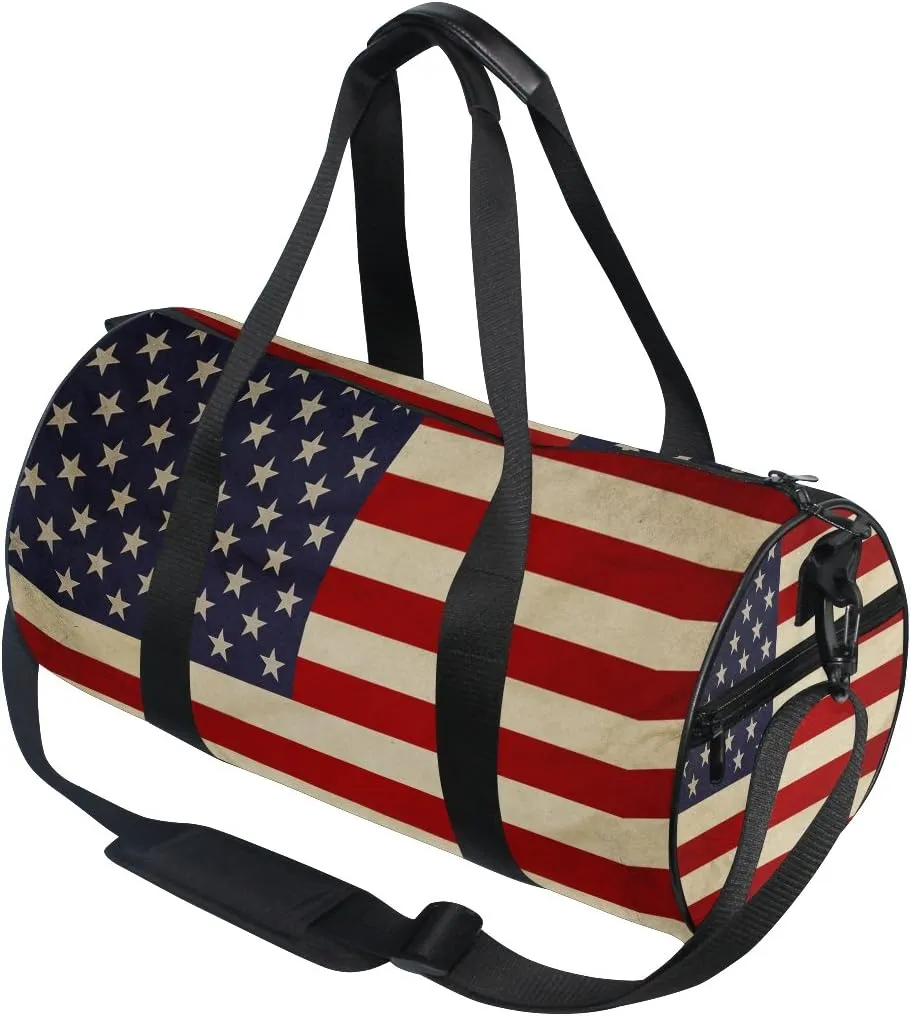 Use4 Vintage American USA Flag Travel Duffel Bag Sport Gym Luggage Bag for Men Women