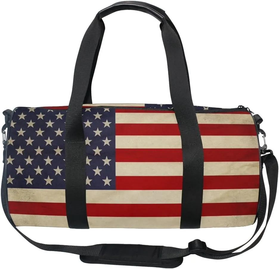 Use4 Vintage American USA Flag Travel Duffel Bag Sport Gym Luggage Bag for Men Women