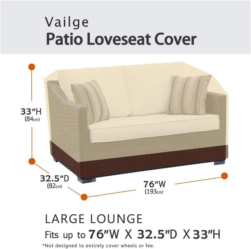 Vailge 2-Seater Heavy Duty Patio Bench Loveseat Cover,100% Waterproof Outdoor Sofa Cover, Lawn Patio Furniture Covers with Air Vent, Medium(Standard), Beige & Brown