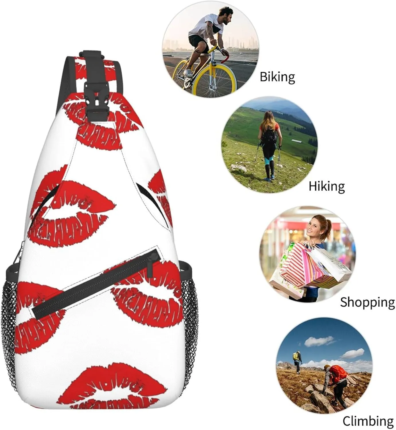 Valentine Kiss Hot Red Nice Lips Chest Sling Bag Crossbody Shoulder Backpack Bag Gym Cycling Daypack Travel Hiking Cross Bag