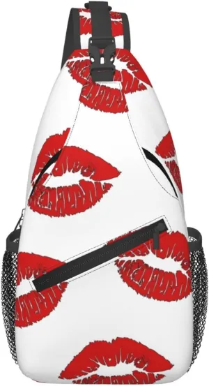 Valentine Kiss Hot Red Nice Lips Chest Sling Bag Crossbody Shoulder Backpack Bag Gym Cycling Daypack Travel Hiking Cross Bag