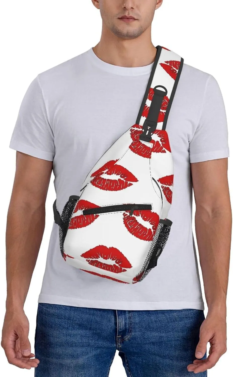 Valentine Kiss Hot Red Nice Lips Chest Sling Bag Crossbody Shoulder Backpack Bag Gym Cycling Daypack Travel Hiking Cross Bag