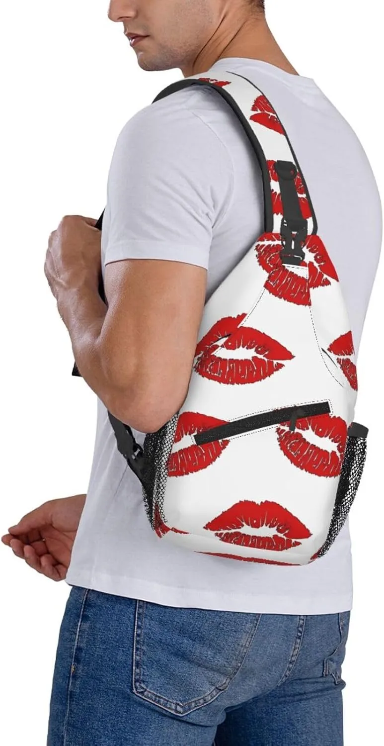 Valentine Kiss Hot Red Nice Lips Chest Sling Bag Crossbody Shoulder Backpack Bag Gym Cycling Daypack Travel Hiking Cross Bag