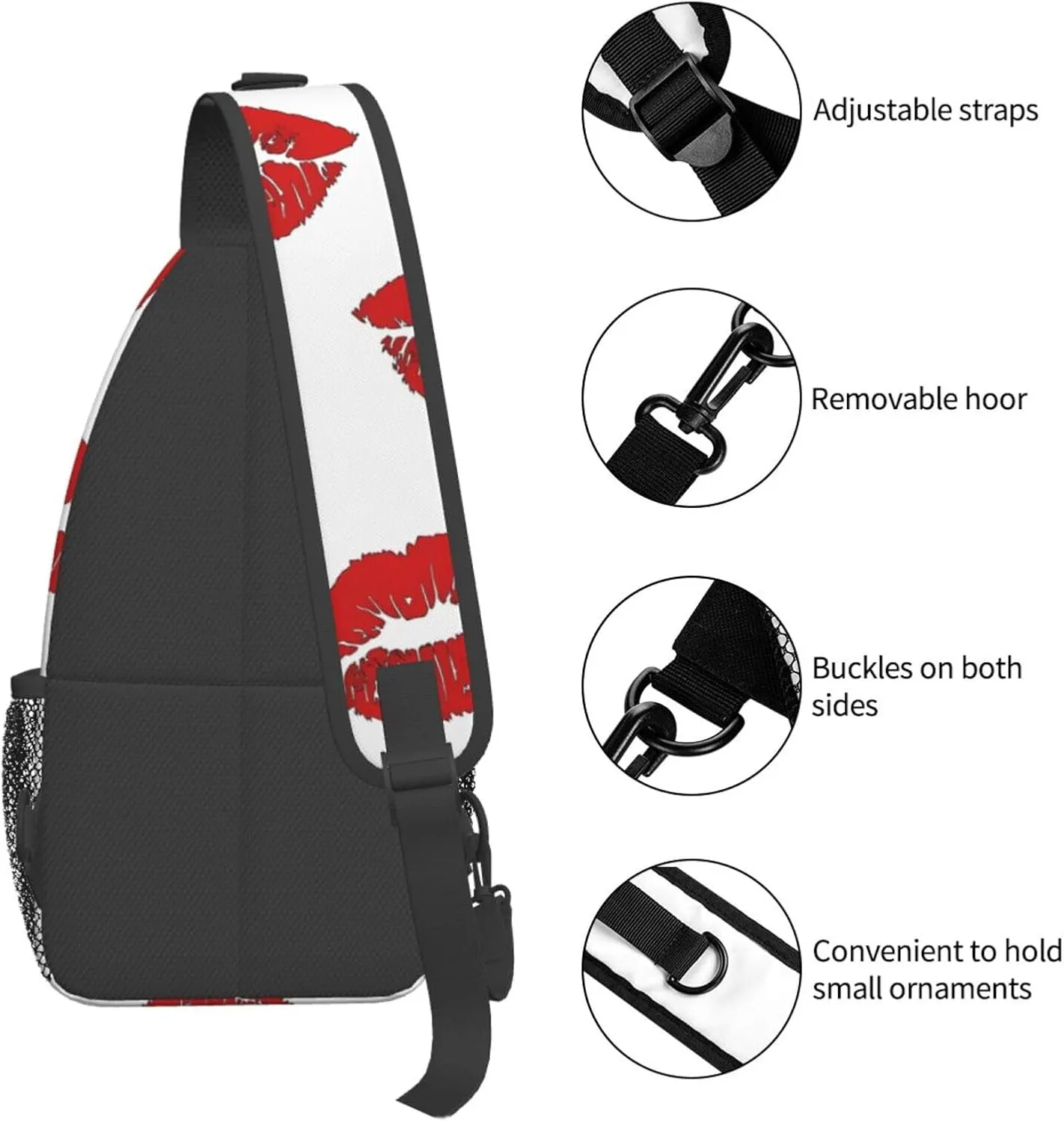 Valentine Kiss Hot Red Nice Lips Chest Sling Bag Crossbody Shoulder Backpack Bag Gym Cycling Daypack Travel Hiking Cross Bag