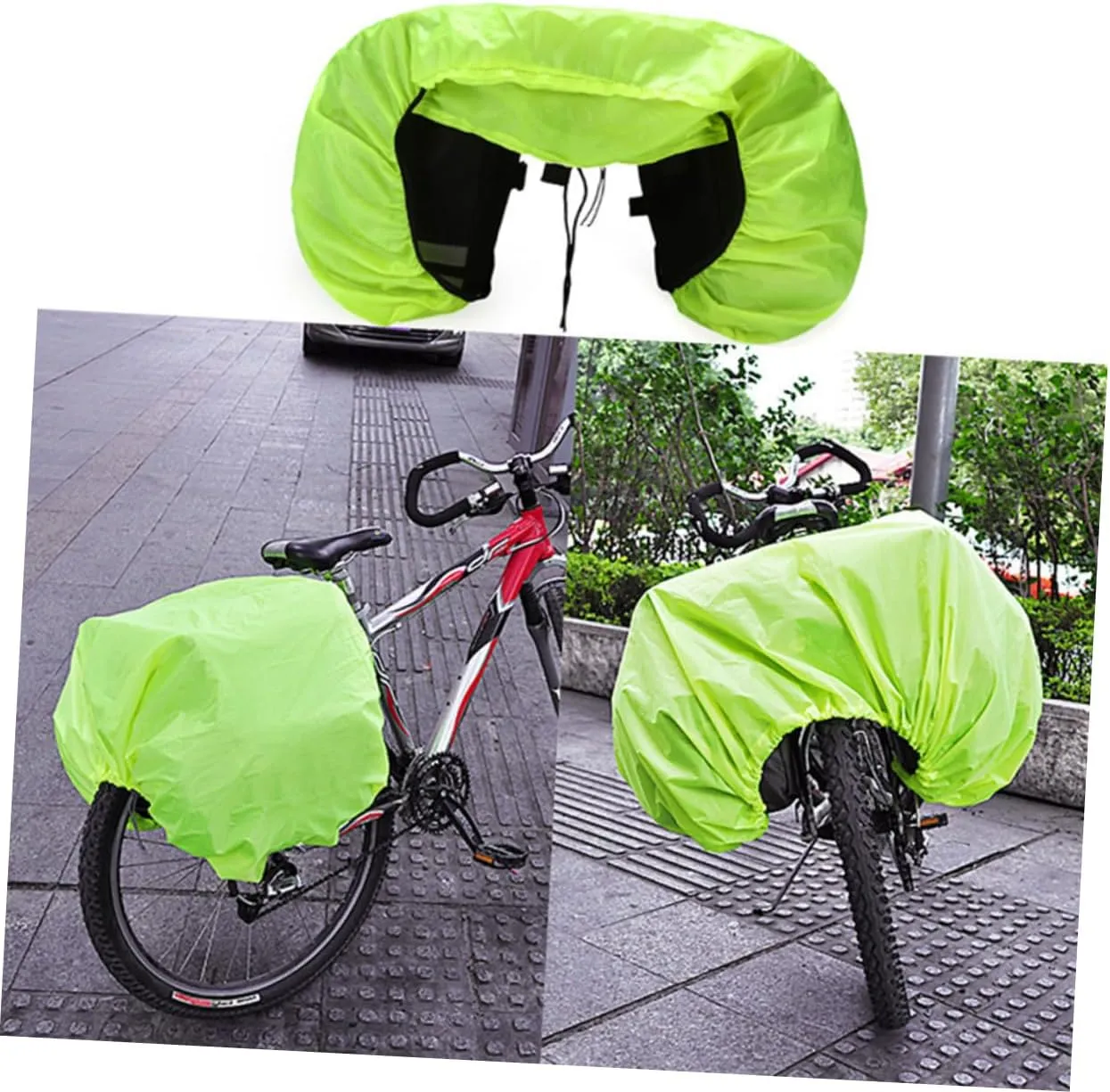 VANZACK 2pcs Cover Triple Bag Backing Bike Covers Camping - Rainproof Water Protector Trunk Strengthened Green