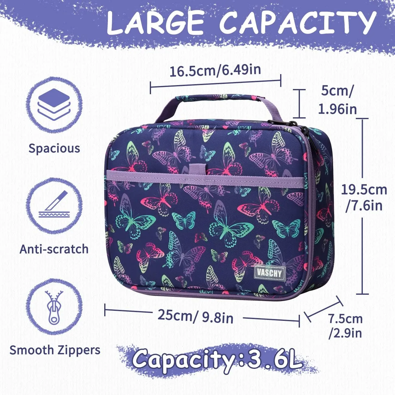 VASCHY Large Pencil Case Bag, Art Supply Marker Organizer Big Pen Pouch with 3 Detachable Layers Slots Multiple Zipper Pockets for Kids Adults School Office Butterfly