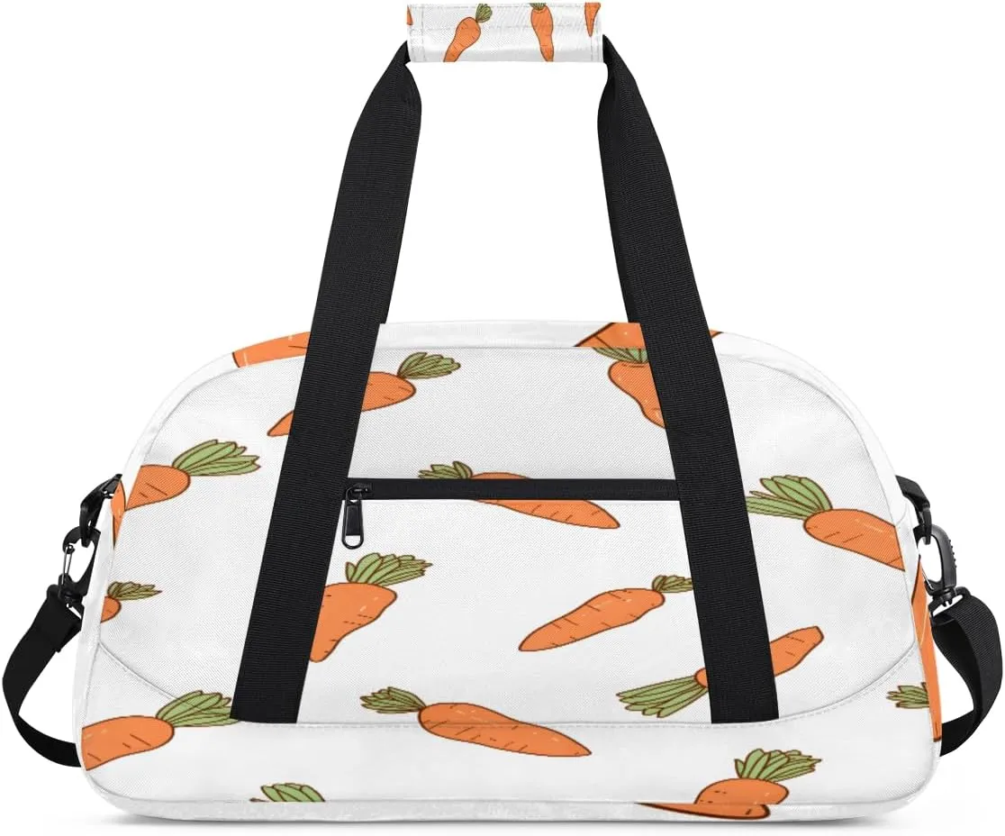 Vegetable Carrot Gym Duffel Bag for Men Women Carrot Pattern Sports Tote Bag with Adjustable Shoulder Strap for Dance Gymnastics Traveling Outdoor Camping Overnight Stay