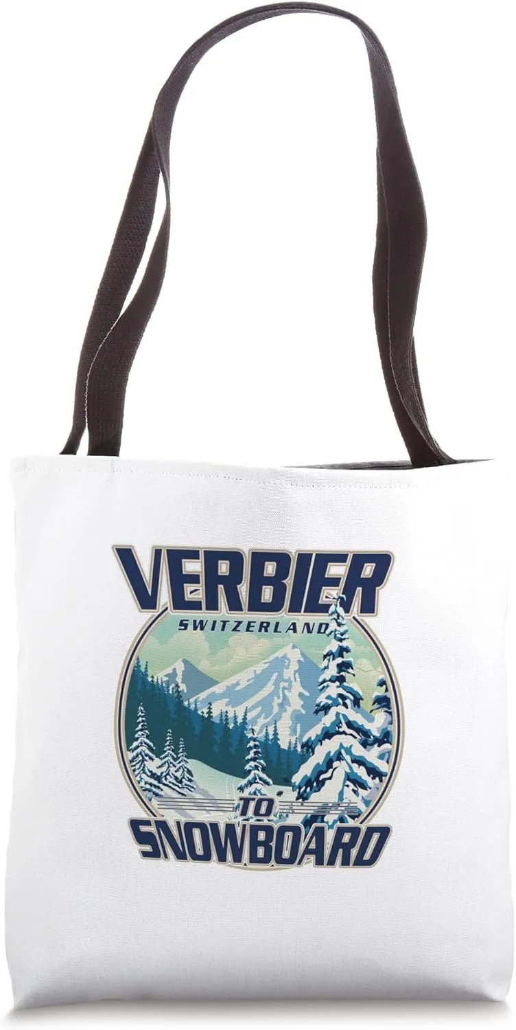 Verbier Switzerland Snowboarding travel logo Tote Bag