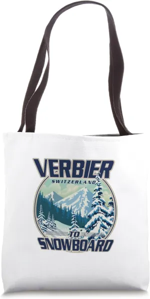 Verbier Switzerland Snowboarding travel logo Tote Bag