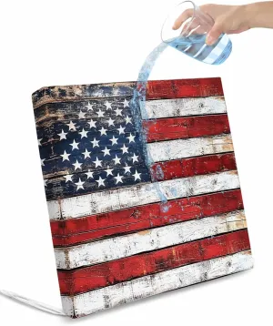Vintage American Flag Outdoor Cushion Chair Cover Set of 4 - Waterproof Couch Seat Covers, Country Wooden US Flag Patio Furniture Protector Cushions Slipcovers for Sofa/RV, 22"x22"x4"