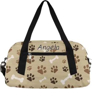 Vintage Animal Dog Paw Print Bone Personalized Kids Duffel Bag for Girls Boys Custom Name Sport Gym Bag Small Overnight Weekender Tote Bag Carry on Teen Dance Bag for Traveling Gymnastic Ballet