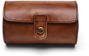 Vintage Brown Tree Cream Leather Watch Case with Two Buckle Circular Detachable Portable Watch Storage Box