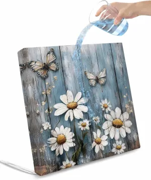 Vintage Daisy Outdoor Cushion Chair Cover Set of 2 - Waterproof Couch Seat Covers, Farmhouse Flower Butterfly Wooden Patio Furniture Protector Cushions Slipcovers for Sofa/RV, 20"x18"x4"
