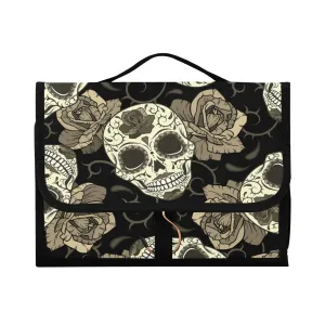 Vintage Retro Seamless Gothic Sugar Skulls with Roses, Roses Thorns 1 PC Hanging Toiletry Wash bag Portable Makeup Organizer Brush Storage Case Portable Travel Cosmetic with Hook