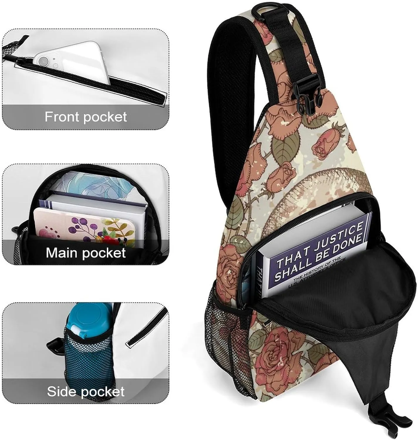 Vintage-skull-style Crossbody Sling Backpack, Shoulder Bag Chest Bag for Travel Sport Running