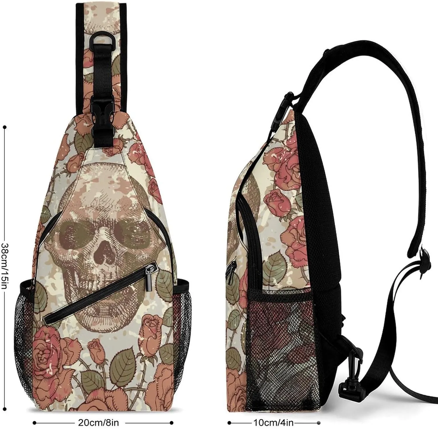 Vintage-skull-style Crossbody Sling Backpack, Shoulder Bag Chest Bag for Travel Sport Running