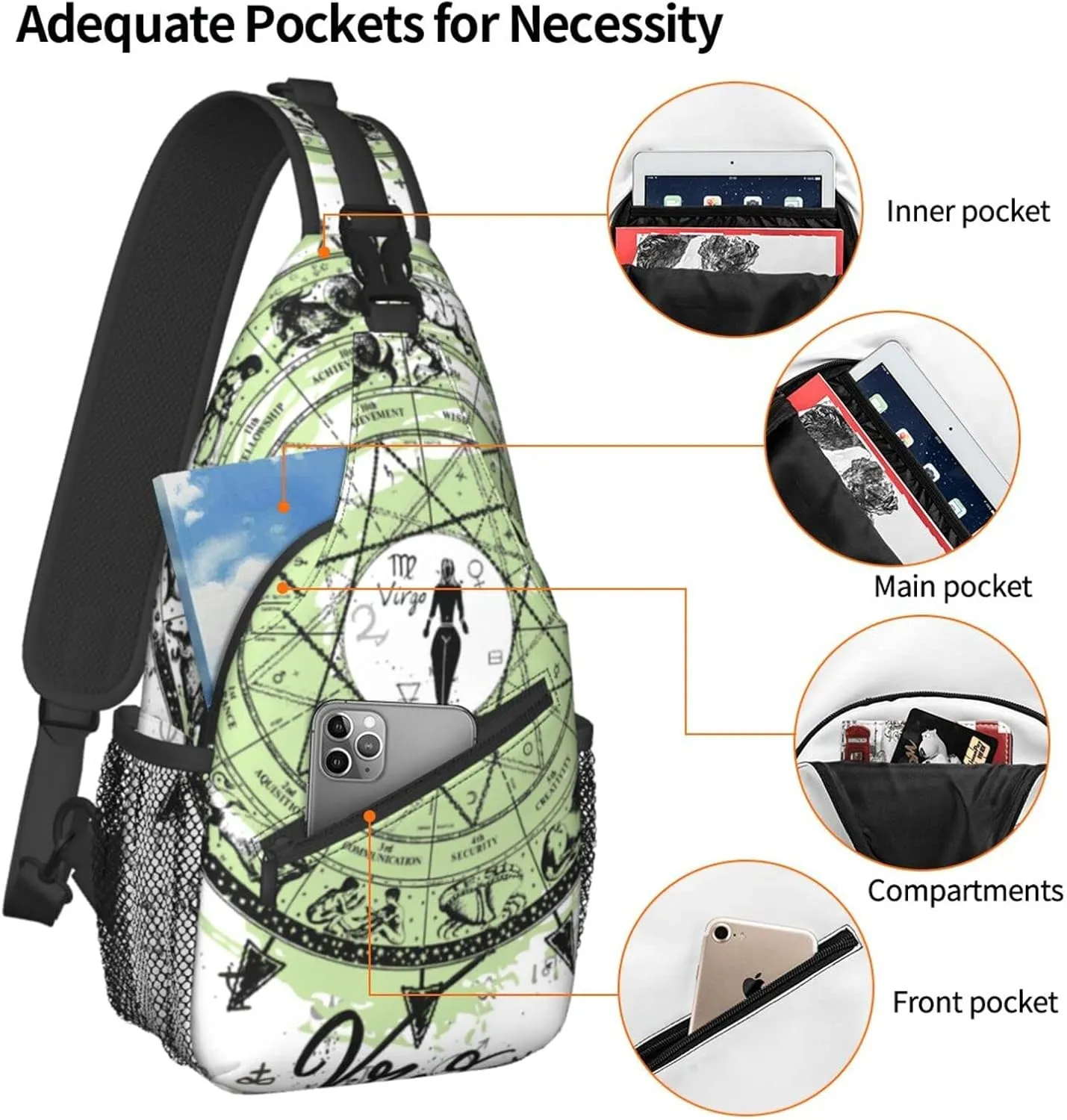 Virgo Sling Bag Personalized Constellations Chest Bag Travel Hiking Chest Bag Daypack Outdoor Sports Bag For Women Men