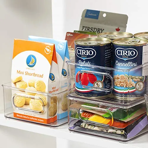 Vtopmart Stackable Clear Plastic Storage Bins, 4 Pack Food Organizer Bins with Handles for Refrigerator, Freezer, Cabinet, Kitchen, Pantry Organization, BPA Free, 10" Long