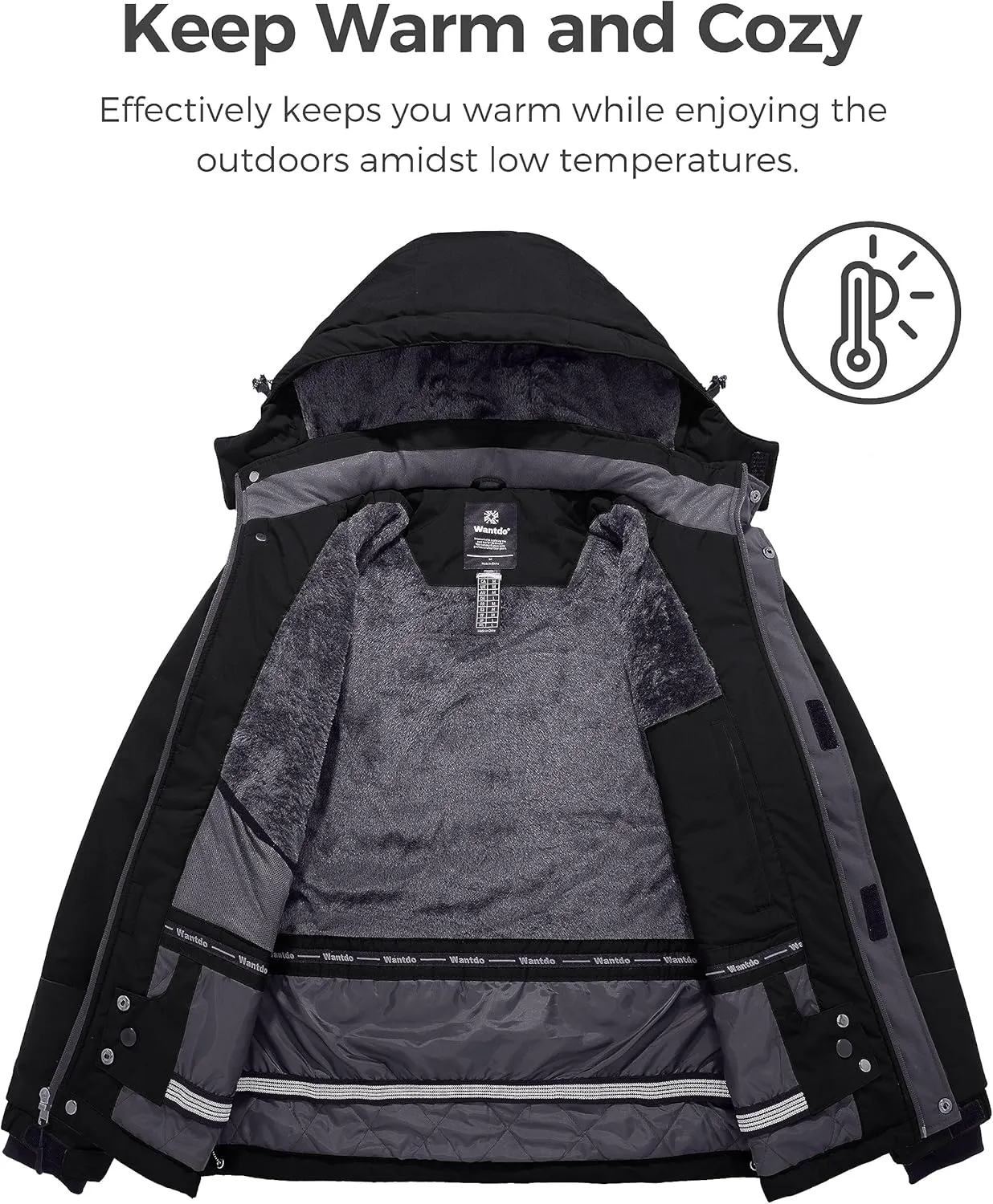 wantdo Men's Waterproof Ski Jacket Warm Winter Snow Jacket Snowboarding Jacket with Hood