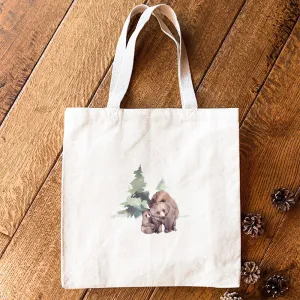 Watercolor Bear Scene - Customizable Canvas Tote Bag