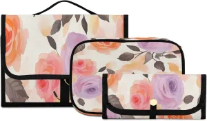 Watercolor Color Roses Women Men Travel Cosmetic Bag, Toiletry Bag Set, Portable Hanging Organizer for Toiletries, Cosmetics, Brushes